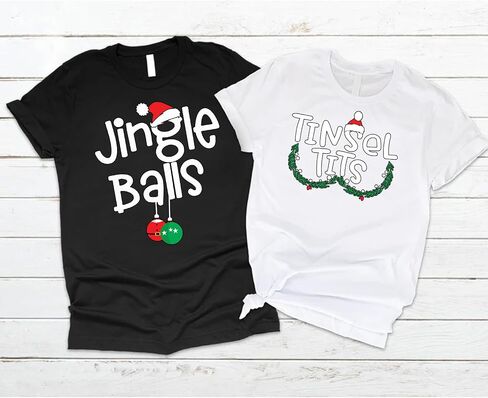Jingle Balls Tinsel Tits زوجين مضحك مطابقة تي شيرت عيد الميلاد، عاشق مطابقة القمصان، حفلة عيد الميلاد، ملابس YEP، هدية عشية عيد الميلاد لحبيبك، الزوج، الزوجة، أفراد الأسرة أو صديق in Saudi Arabia