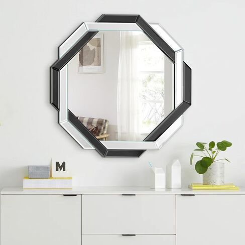 مرآة حمام - 30 بوصة × 30 بوصة مرايا حائط مزخرفة باللون الأسود، مرآة بدون إطار بحافة مشطوفة للجدار وغرفة المعيشة وغرفة الزينة وغرفة النوم والمدخل in Kuwait