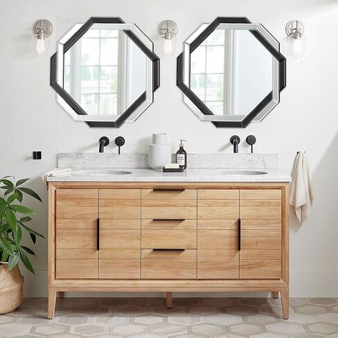 مرآة حمام - 30 بوصة × 30 بوصة مرايا حائط مزخرفة باللون الأسود، مرآة بدون إطار بحافة مشطوفة للجدار وغرفة المعيشة وغرفة الزينة وغرفة النوم والمدخل in Kuwait