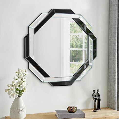 مرآة حمام - 30 بوصة × 30 بوصة مرايا حائط مزخرفة باللون الأسود، مرآة بدون إطار بحافة مشطوفة للجدار وغرفة المعيشة وغرفة الزينة وغرفة النوم والمدخل in Kuwait