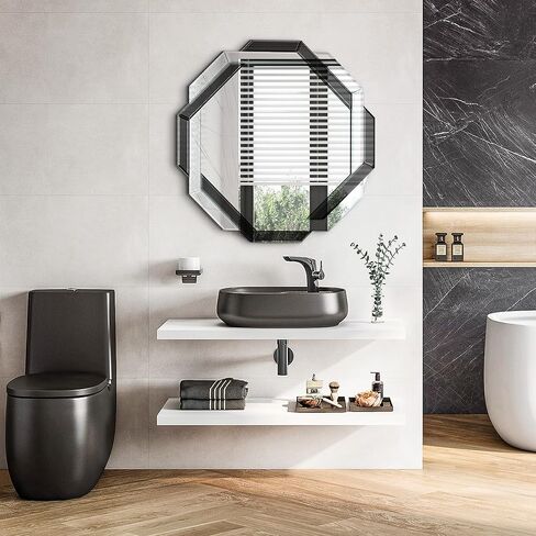 مرآة حمام - 30 بوصة × 30 بوصة مرايا حائط مزخرفة باللون الأسود، مرآة بدون إطار بحافة مشطوفة للجدار وغرفة المعيشة وغرفة الزينة وغرفة النوم والمدخل in Kuwait