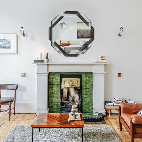 مرآة حمام - 30 بوصة × 30 بوصة مرايا حائط مزخرفة باللون الأسود، مرآة بدون إطار بحافة مشطوفة للجدار وغرفة المعيشة وغرفة الزينة وغرفة النوم والمدخل in Kuwait