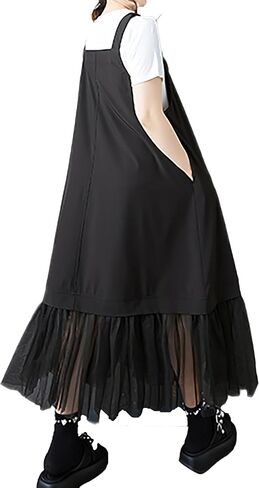 ellazhu Women's Pants Overalls Solid Zip UP Two Side Pockets Tulle Hem Fashion Casual Plus Size Maxi GZ552 in Saudi Arabia