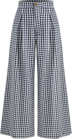 سروال واسع الساق من CIDER، سروال قطني عالي الخصر، سروال نسائي منقوش، سروال كاجوال مع جيوب in Kuwait