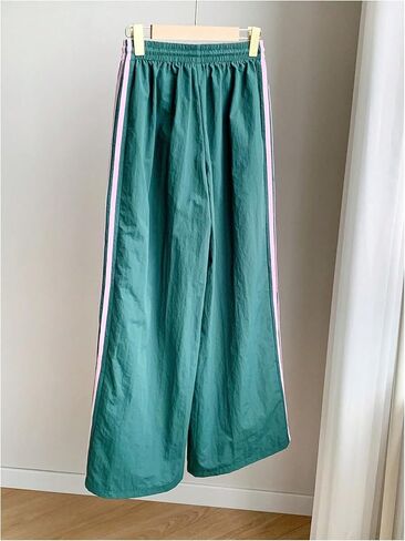 GORGLITTER المرأة فضفاض واسعة الساق السراويل الترنك Y2k الجانب مخطط اللون كتلة الرباط بنطلون أسفل العرق السراويل in Kuwait