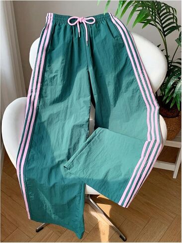 GORGLITTER المرأة فضفاض واسعة الساق السراويل الترنك Y2k الجانب مخطط اللون كتلة الرباط بنطلون أسفل العرق السراويل in Kuwait