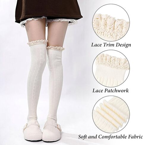 White Women's Thigh High Lace Boot Socks, Knee High Warmer Socks for Women for Daily Wear, Cosplay in Saudi Arabia