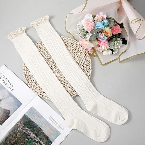 White Women's Thigh High Lace Boot Socks, Knee High Warmer Socks for Women for Daily Wear, Cosplay in Saudi Arabia