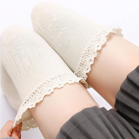 White Women's Thigh High Lace Boot Socks, Knee High Warmer Socks for Women for Daily Wear, Cosplay in Saudi Arabia