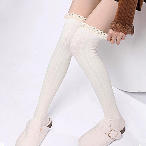 White Women's Thigh High Lace Boot Socks, Knee High Warmer Socks for Women for Daily Wear, Cosplay in Saudi Arabia