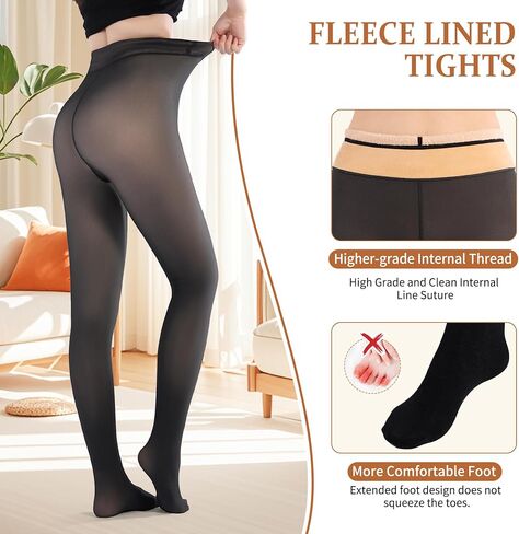 MARTIZA Fleece Lined Tights for Women,Fake Translucent Winter Thermal Pantyhose, Warm Thick High Waist Leggings in Saudi Arabia
