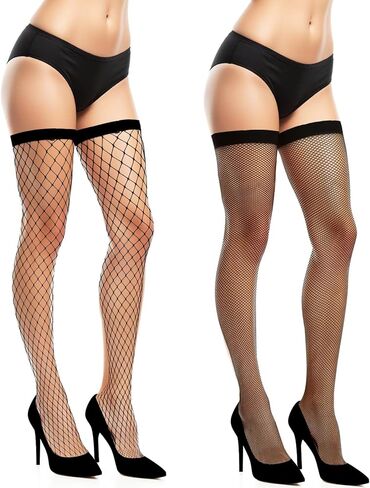 Thigh High Fishnets, 2 Pcs Fishnet Thigh High Stockings Elasticity Slimming and Leg-shaped for Women (Black) in Kuwait