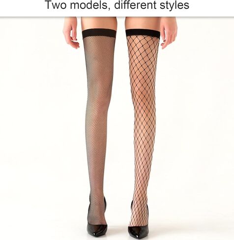 Thigh High Fishnets, 2 Pcs Fishnet Thigh High Stockings Elasticity Slimming and Leg-shaped for Women (Black) in Kuwait
