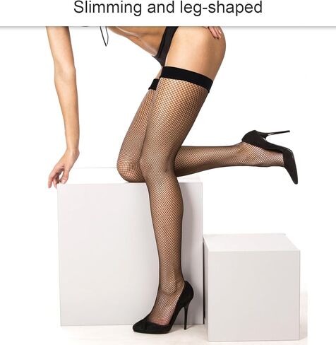 Thigh High Fishnets, 2 Pcs Fishnet Thigh High Stockings Elasticity Slimming and Leg-shaped for Women (Black) in Kuwait