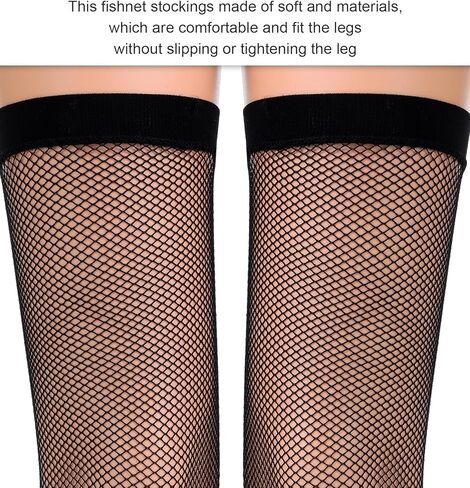 Thigh High Fishnets, 2 Pcs Fishnet Thigh High Stockings Elasticity Slimming and Leg-shaped for Women (Black) in Kuwait