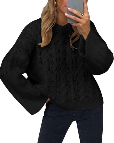 Women's Cable Knit Sweater Pullovers Crewneck Long Sleeve Oversized Y2k Vintage Fall Winter Cozy Chunky Sweaters in Saudi Arabia