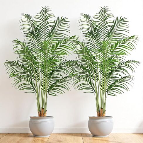 Artificial Palm Tree 6ft Tall Fake Palm Tree Indoor Decor with 18 Trunks and Real Bark Design Faux Tropical Areca Palm Silk Floor Plant in Pot for Home Office Living Room Bedroom Decor 2pcs in Kuwait