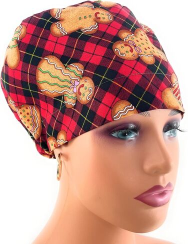 European Style Scrub Cap - No Ribbon – Gingerbread Christmas Cookies - Scrub Hat for Women & Men tie Back | Working Cap with Holder. Scrub Hats for Women, Nurses Hats | Dr. Hats in Saudi Arabia