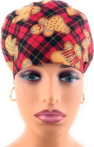 European Style Scrub Cap - No Ribbon – Gingerbread Christmas Cookies - Scrub Hat for Women & Men tie Back | Working Cap with Holder. Scrub Hats for Women, Nurses Hats | Dr. Hats in Saudi Arabia