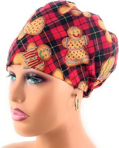 European Style Scrub Cap - No Ribbon – Gingerbread Christmas Cookies - Scrub Hat for Women & Men tie Back | Working Cap with Holder. Scrub Hats for Women, Nurses Hats | Dr. Hats in Saudi Arabia