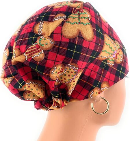 European Style Scrub Cap - No Ribbon – Gingerbread Christmas Cookies - Scrub Hat for Women & Men tie Back | Working Cap with Holder. Scrub Hats for Women, Nurses Hats | Dr. Hats in Saudi Arabia