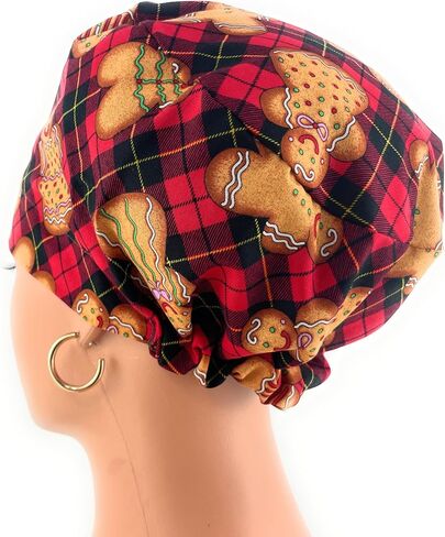 European Style Scrub Cap - No Ribbon – Gingerbread Christmas Cookies - Scrub Hat for Women & Men tie Back | Working Cap with Holder. Scrub Hats for Women, Nurses Hats | Dr. Hats in Saudi Arabia