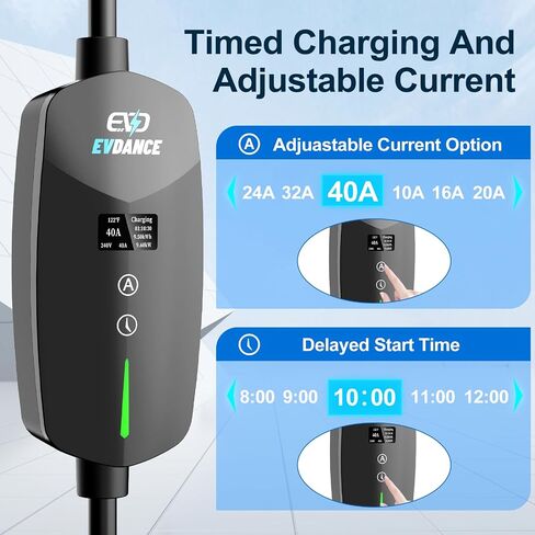 EV Charger Level 2 (40Amp, 240V, 9.6KW, NEMA 14-50P), Portable Electric Car Charger with 25FT Cable Current Adjustable/Reservation Charging Function for SAE-J1772 Electric Vehicles in Kuwait