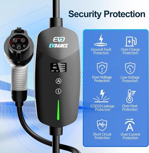 EV Charger Level 2 (40Amp, 240V, 9.6KW, NEMA 14-50P), Portable Electric Car Charger with 25FT Cable Current Adjustable/Reservation Charging Function for SAE-J1772 Electric Vehicles in Kuwait