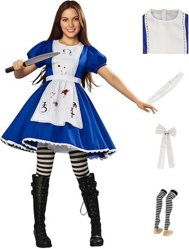 Women's Lolita Maid Cosplay Costume Dress Bloody Apron Halloween Scary Costume in Saudi Arabia