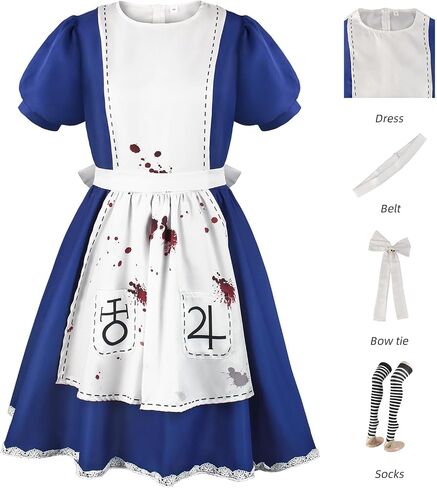 Women's Lolita Maid Cosplay Costume Dress Bloody Apron Halloween Scary Costume in Saudi Arabia