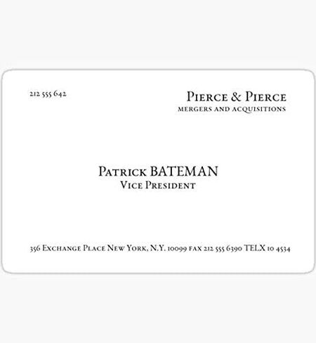 بطاقة عمل باتريك بيتمان - American Psycho - ملصق جرافيك - تلقائي، جدار، كمبيوتر محمول، خلية، ملصق شاحنة للنوافذ، السيارات، الشاحنات in Saudi Arabia