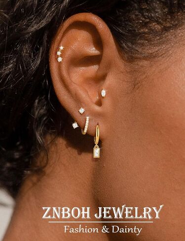 5 Pairs Gold Hoop Earrings 925 Sterling Silver 14K Gold Plated Stud Earrings for Women Hypoallergenic Cartilage Earrings Set for Multiple Piercing Small Huggie Dangle Earring Stack Jewelry Gift in Kuwait