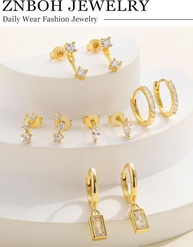 5 Pairs Gold Hoop Earrings 925 Sterling Silver 14K Gold Plated Stud Earrings for Women Hypoallergenic Cartilage Earrings Set for Multiple Piercing Small Huggie Dangle Earring Stack Jewelry Gift in Kuwait
