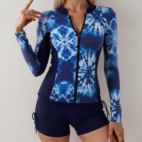 2 Piece Rash Guard for Women - Long Sleeve Swimsuit with Short UPF 50+ Zipper Swim Shirt Built in Bra Bathing Suit in Saudi Arabia