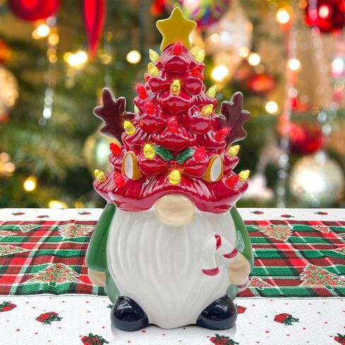 Ceramic Christmas Tree Decorations, Christmas Gnomes Decorations Indoor, Small Christmas Tree with Lights, Mini Christmas Tree, Ceramic Winter Holidays Table Decor in Saudi Arabia