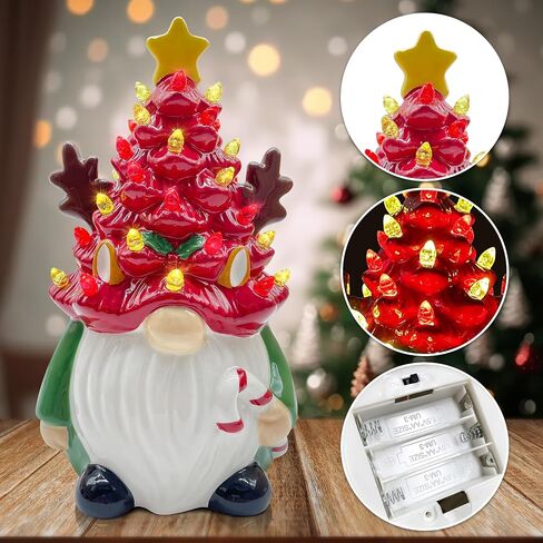 Ceramic Christmas Tree Decorations, Christmas Gnomes Decorations Indoor, Small Christmas Tree with Lights, Mini Christmas Tree, Ceramic Winter Holidays Table Decor in Saudi Arabia