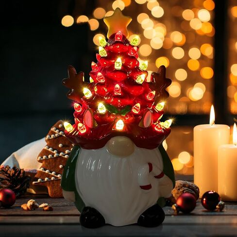 Ceramic Christmas Tree Decorations, Christmas Gnomes Decorations Indoor, Small Christmas Tree with Lights, Mini Christmas Tree, Ceramic Winter Holidays Table Decor in Saudi Arabia