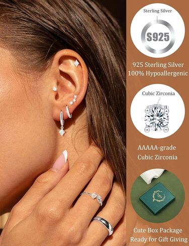 5 Pairs Gold Hoop Earrings 925 Sterling Silver 14K Gold Plated Stud Earrings for Women Hypoallergenic Cartilage Earrings Set for Multiple Piercing Small Huggie Dangle Earring Stack Jewelry Gift in Kuwait