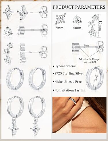 5 Pairs Gold Hoop Earrings 925 Sterling Silver 14K Gold Plated Stud Earrings for Women Hypoallergenic Cartilage Earrings Set for Multiple Piercing Small Huggie Dangle Earring Stack Jewelry Gift in Kuwait
