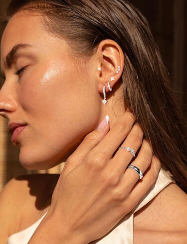 5 Pairs Gold Hoop Earrings 925 Sterling Silver 14K Gold Plated Stud Earrings for Women Hypoallergenic Cartilage Earrings Set for Multiple Piercing Small Huggie Dangle Earring Stack Jewelry Gift in Kuwait