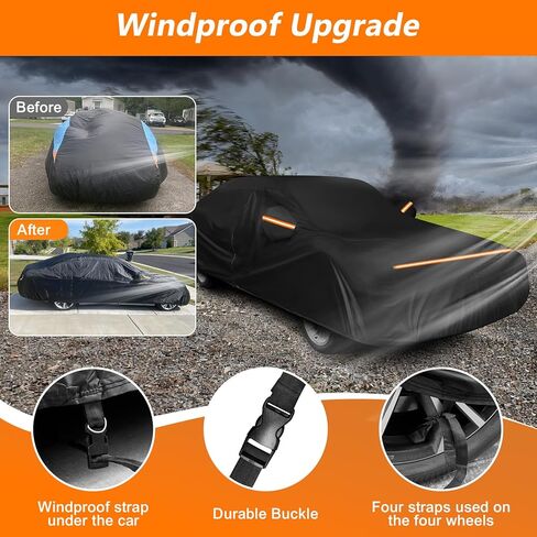 Car Cover for Toyota Corolla 1966-1981 E10-E60,1981-1987 Pontiac T1000 Waterproof 420D Oxford Cloth and Cotton Cover Outdoor Full Car Covers with Zipper Windproof Heavy Duty All Weather Protection in Kuwait