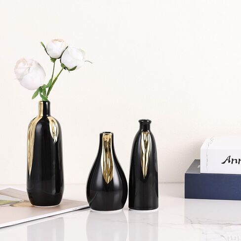 Blue and Gold Mini Ceramic Vase Set of 3, Small Ceramic Vase Set for Decorative, Bud Vases for Centerpieces Nightstand Kitchen, Boho Farmhouse Home Coffee Table Tray Decor in Saudi Arabia