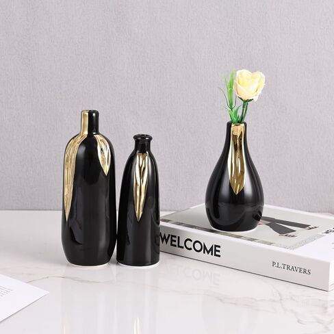 Blue and Gold Mini Ceramic Vase Set of 3, Small Ceramic Vase Set for Decorative, Bud Vases for Centerpieces Nightstand Kitchen, Boho Farmhouse Home Coffee Table Tray Decor in Saudi Arabia