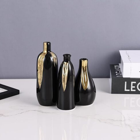 Blue and Gold Mini Ceramic Vase Set of 3, Small Ceramic Vase Set for Decorative, Bud Vases for Centerpieces Nightstand Kitchen, Boho Farmhouse Home Coffee Table Tray Decor in Saudi Arabia