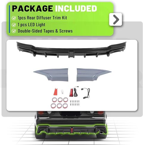 Rear Bumper Diffuser Compatible with 2022-2024 Honda Civic 11th Gen 4 Door Sedan Shark Fin Bumper Lip w/LED Brake Light Corner Spats in Saudi Arabia