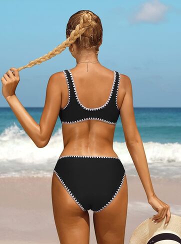 Women's Bikini Set High Cut Scoop Neck Swimwear Two Piece Bathing Suits Crop Top in Saudi Arabia