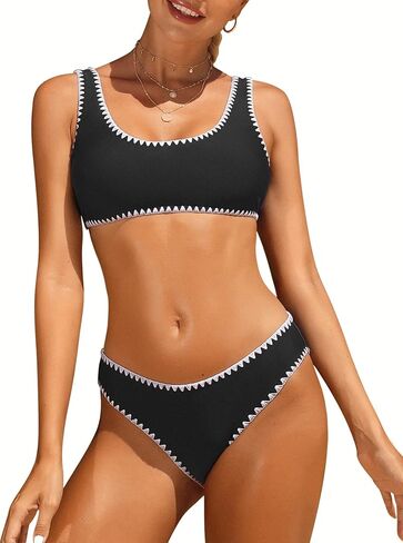 Women's Bikini Set High Cut Scoop Neck Swimwear Two Piece Bathing Suits Crop Top in Saudi Arabia