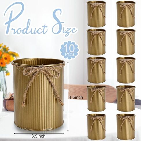 ديكور مزهرية مزرعة عالية، مزهرية زهرة ريفية مقاس 11.43 سم × 10.16 سم مع قوس خيوط 12 قطعة من دلاء معدنية مجلفنة من القصدير للزهور الاصطناعية قطعة مركزية لطاولة الزفاف وخطوبة المنزل (أبيض) in Kuwait