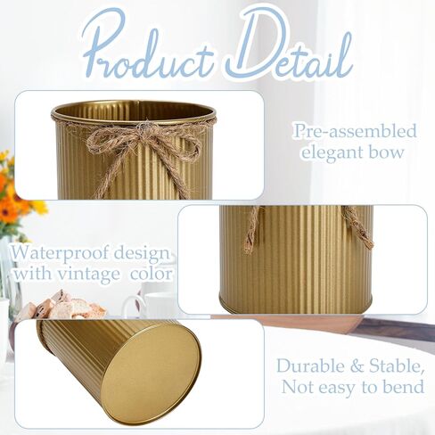 ديكور مزهرية مزرعة عالية، مزهرية زهرة ريفية مقاس 11.43 سم × 10.16 سم مع قوس خيوط 12 قطعة من دلاء معدنية مجلفنة من القصدير للزهور الاصطناعية قطعة مركزية لطاولة الزفاف وخطوبة المنزل (أبيض) in Kuwait