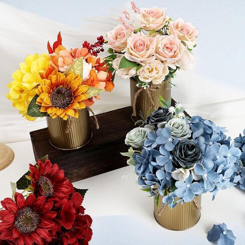 ديكور مزهرية مزرعة عالية، مزهرية زهرة ريفية مقاس 11.43 سم × 10.16 سم مع قوس خيوط 12 قطعة من دلاء معدنية مجلفنة من القصدير للزهور الاصطناعية قطعة مركزية لطاولة الزفاف وخطوبة المنزل (أبيض) in Kuwait